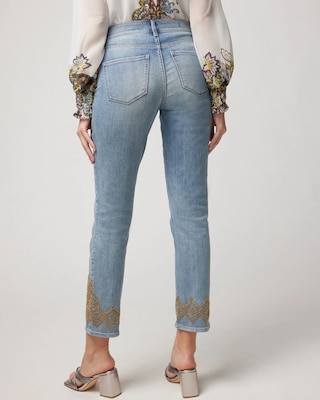 Mid-Rise Everyday Soft Denim™ Embroidered Hem Slim Crop Jeans click to view larger image.