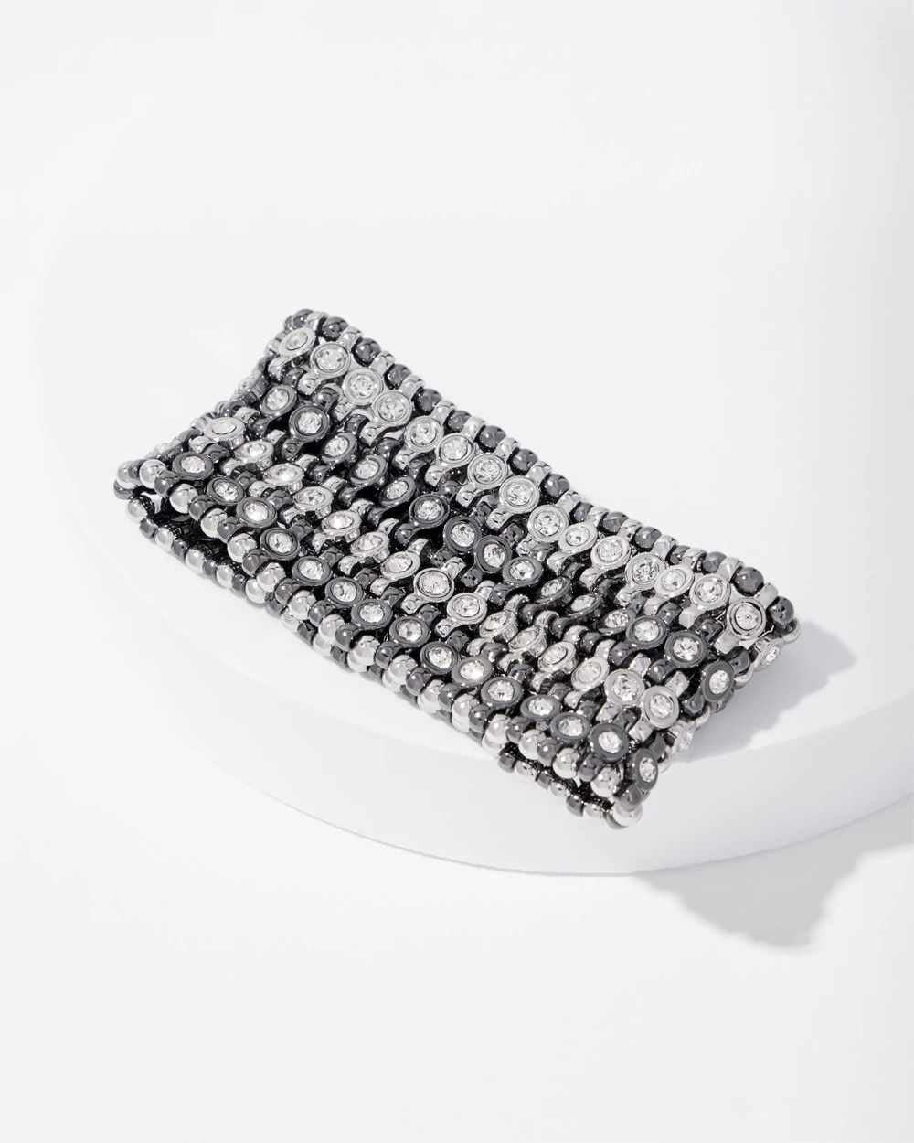 Hematite and Crystal Stretch Cuff Bracelet