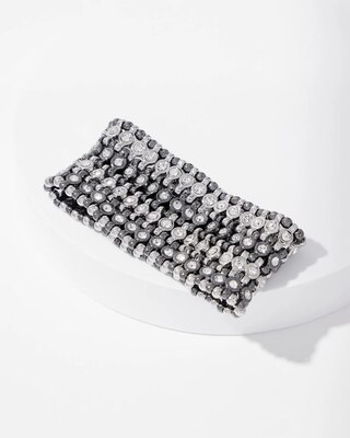 Hematite and Crystal Stretch Cuff Bracelet click to view larger image.