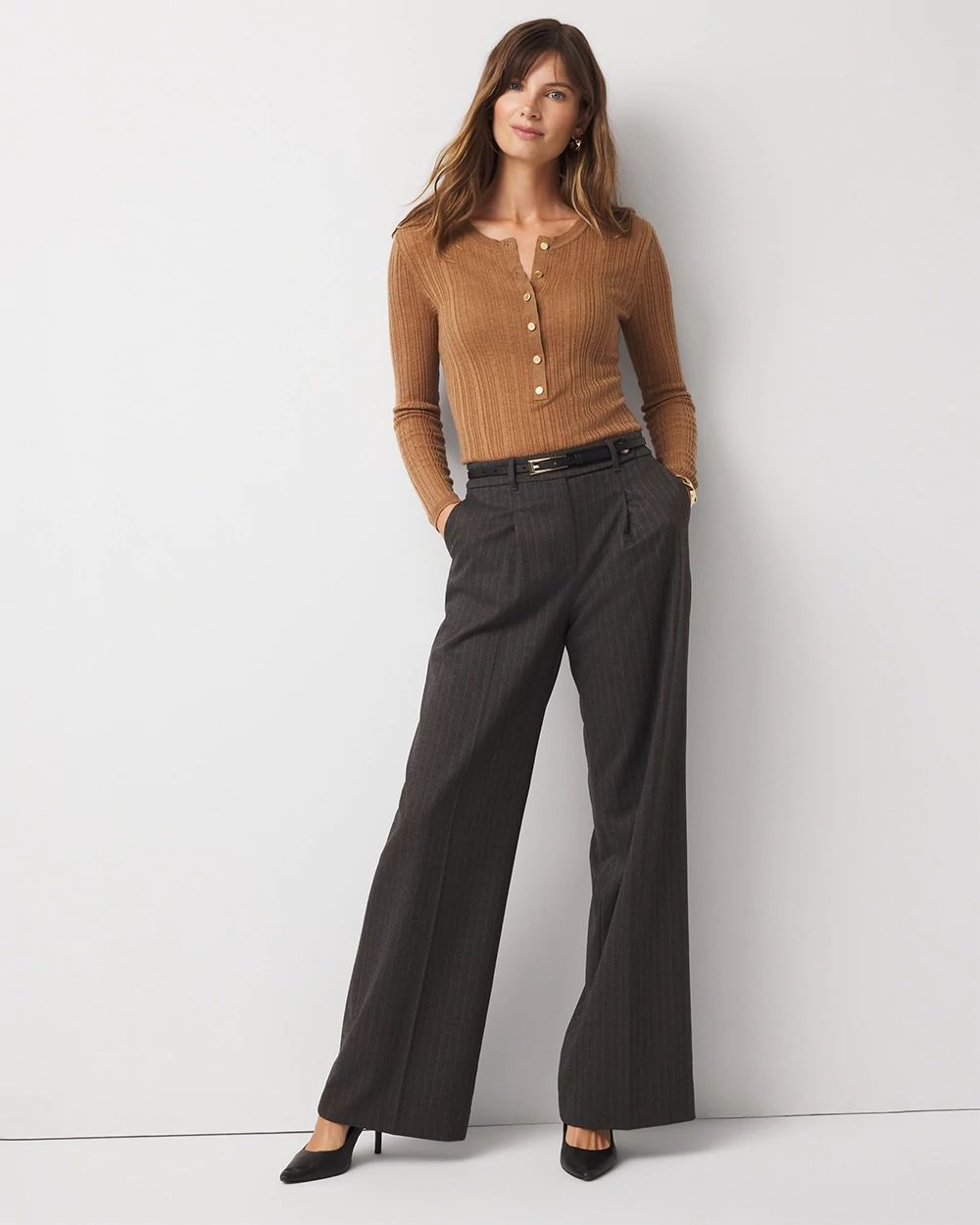 High-Rise Pinstriped Wide-Leg Pant