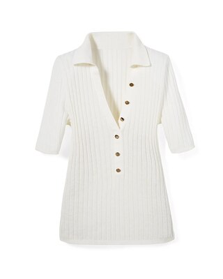 Cashmere-Blend Button Polo Sweater