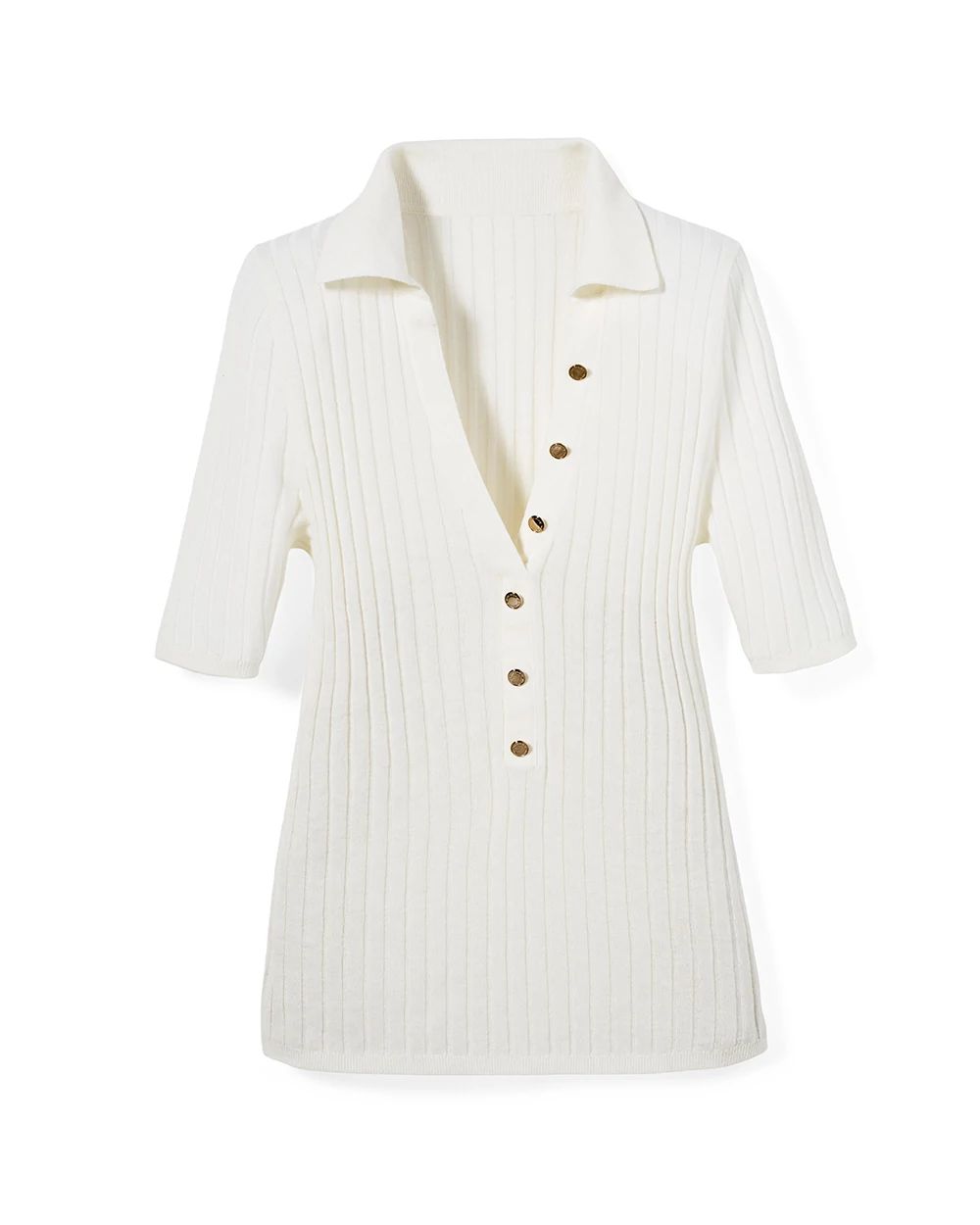 Cashmere-Blend Button Polo Sweater