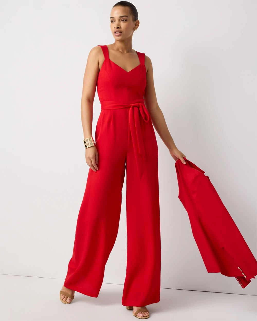 Petite Belted Wide Leg Jumpsuit
