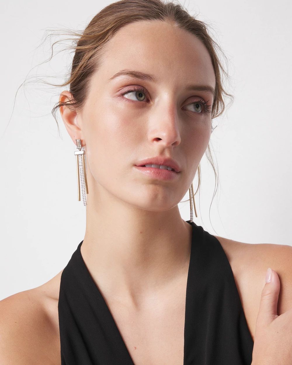 Mixed-Metal Crystal Snake Linear Earrings