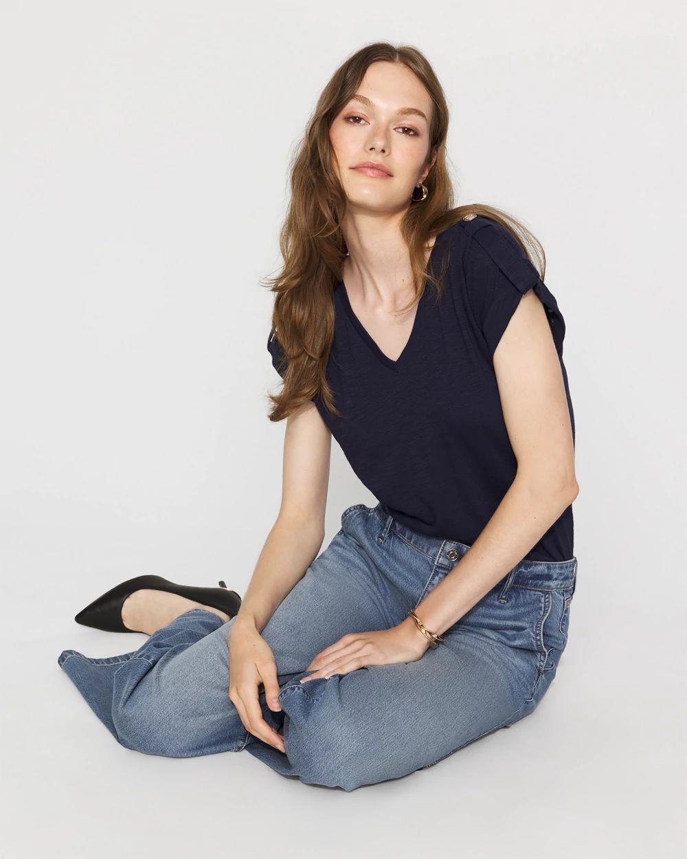 V-Neck Tee with Epaulets click to view larger image.