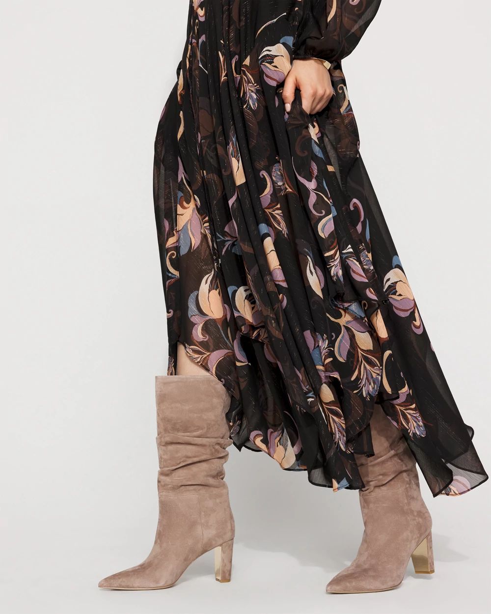 Suede Slouchy Mid-Heel Boot