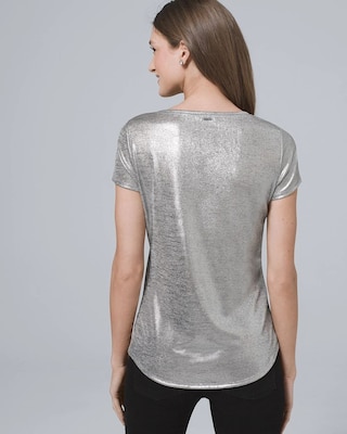 Metallic-Jersey V-Neck Tee