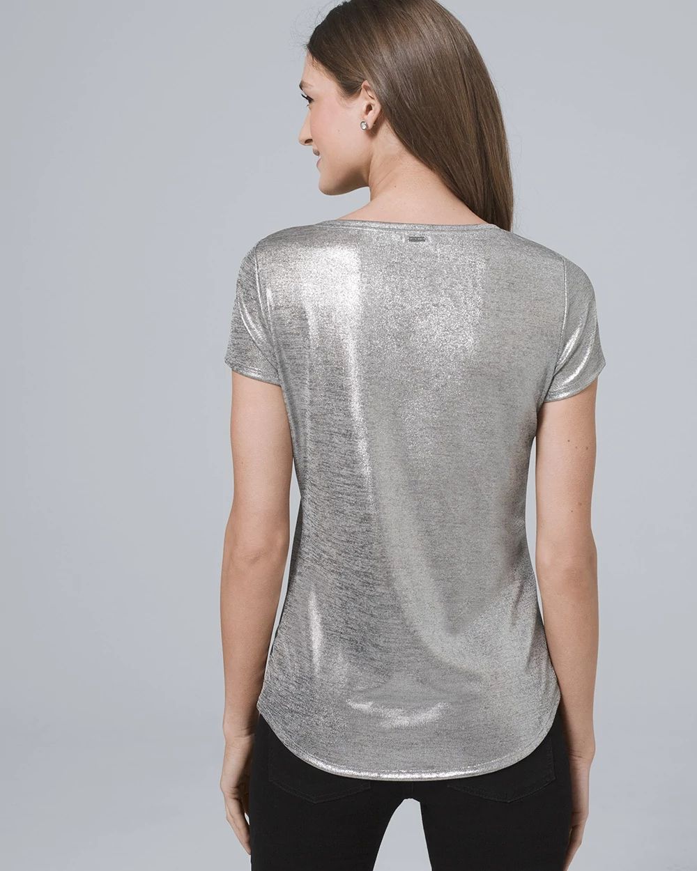 Metallic-Jersey V-Neck Tee