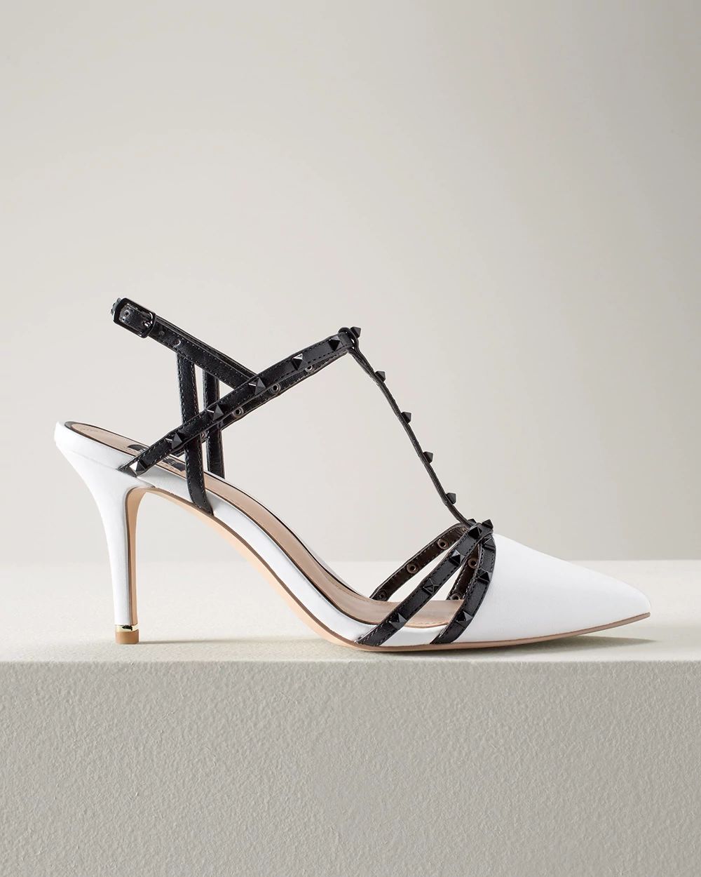 Black and white mid heel shoes hotsell