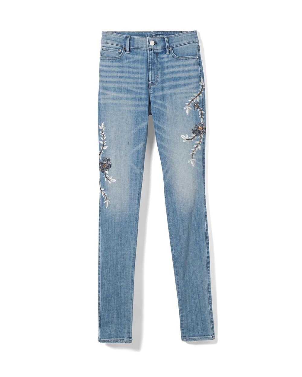Petite Mid-Rise Everyday Soft Denim™ Floral Embroidered Skinny Jeans click to view larger image.
