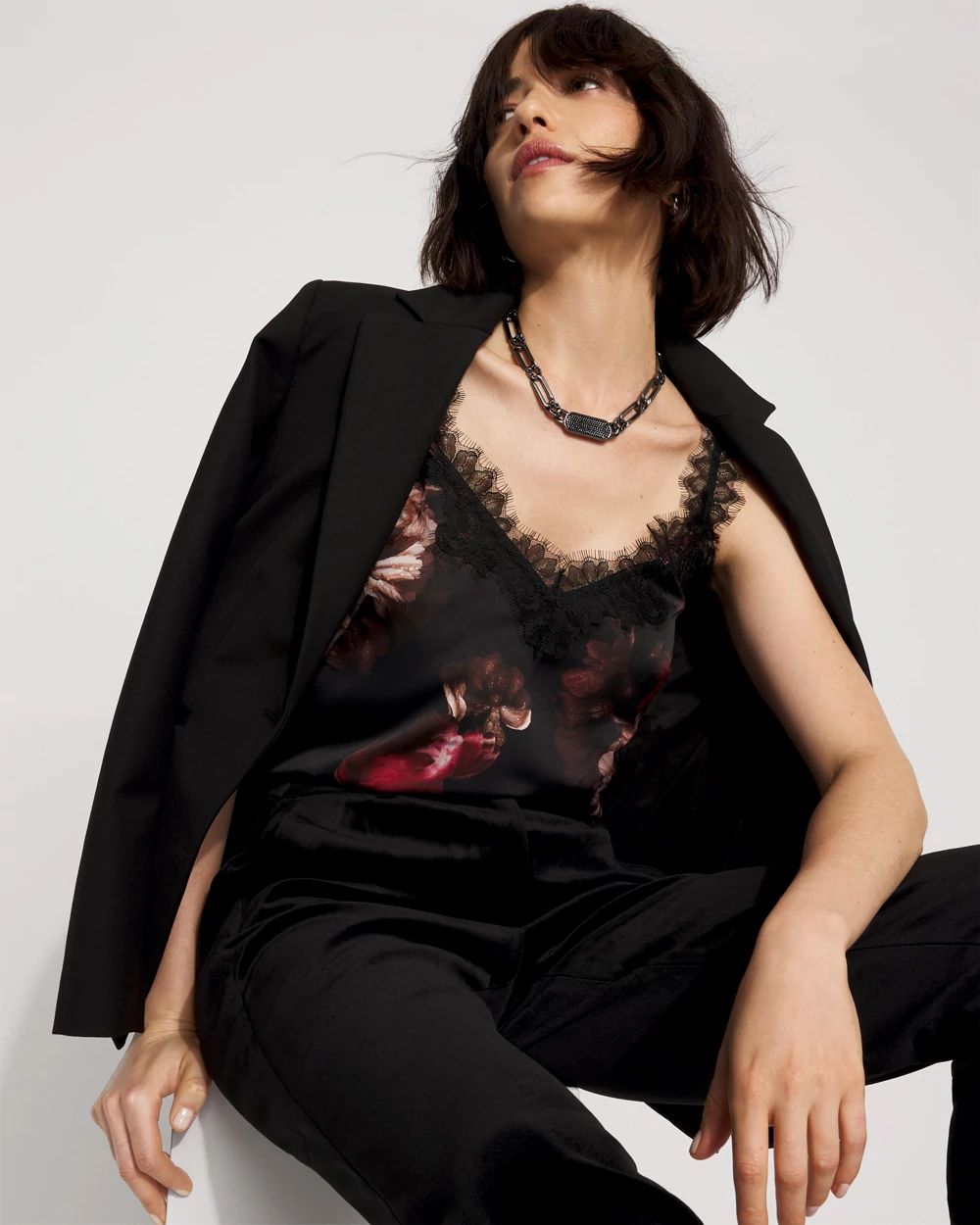 Lace Trimmed Satin Camisole click to view larger image.