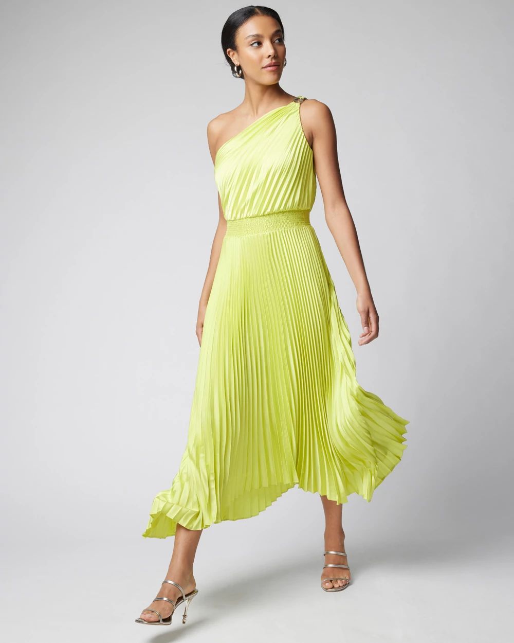 One-Shoulder Pleated Midi Dress