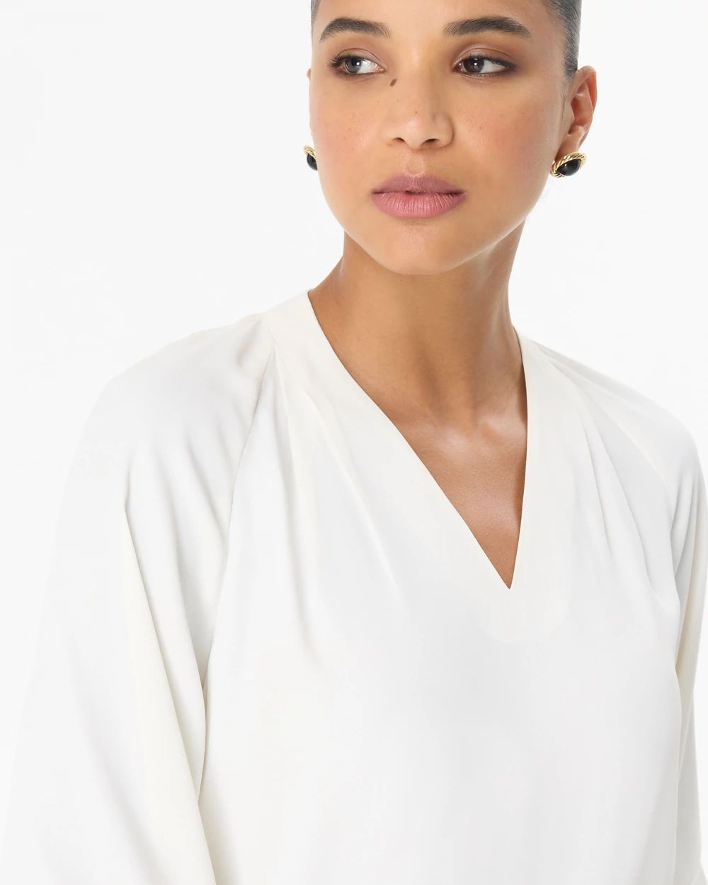 Pleated Sleeve Crepe Blouse click to view larger image.