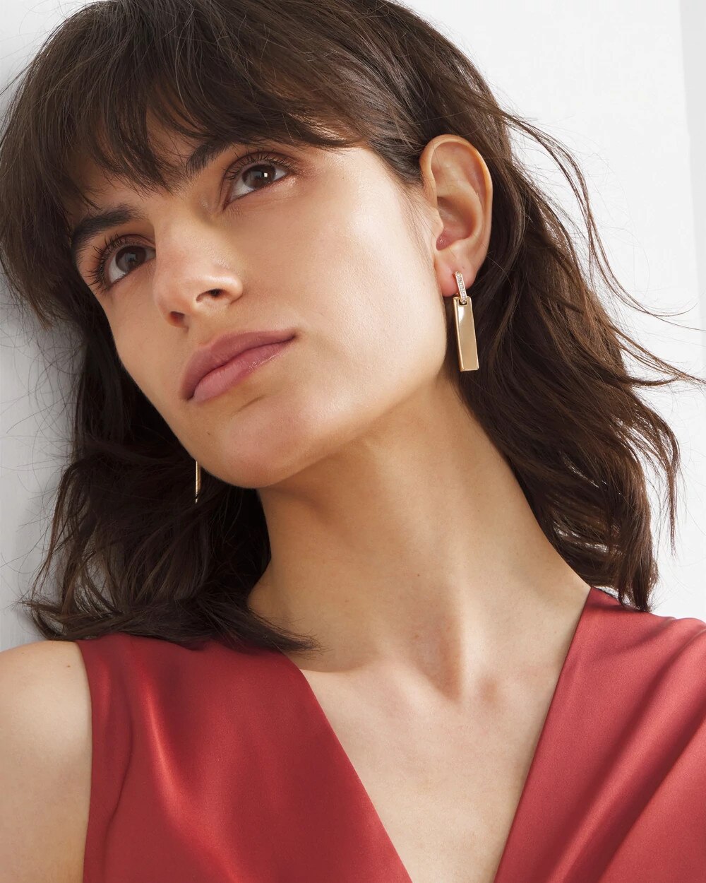 Gold Pave Link Drop Earrings - image 2