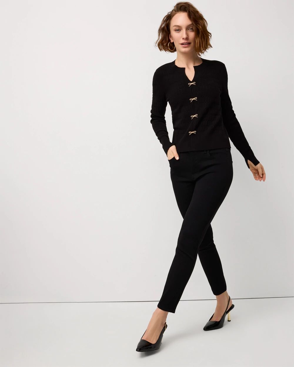 Petite Bow Detail Textured Knit Pullover