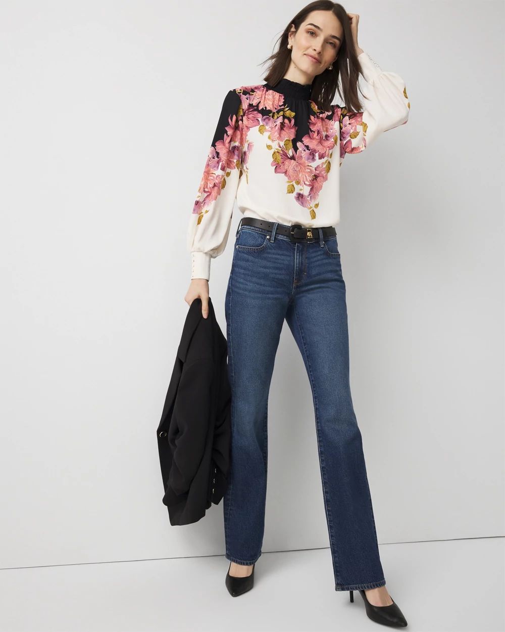 Petite Rigid Stretch Mid Rise Bootcut Jean click to view larger image.