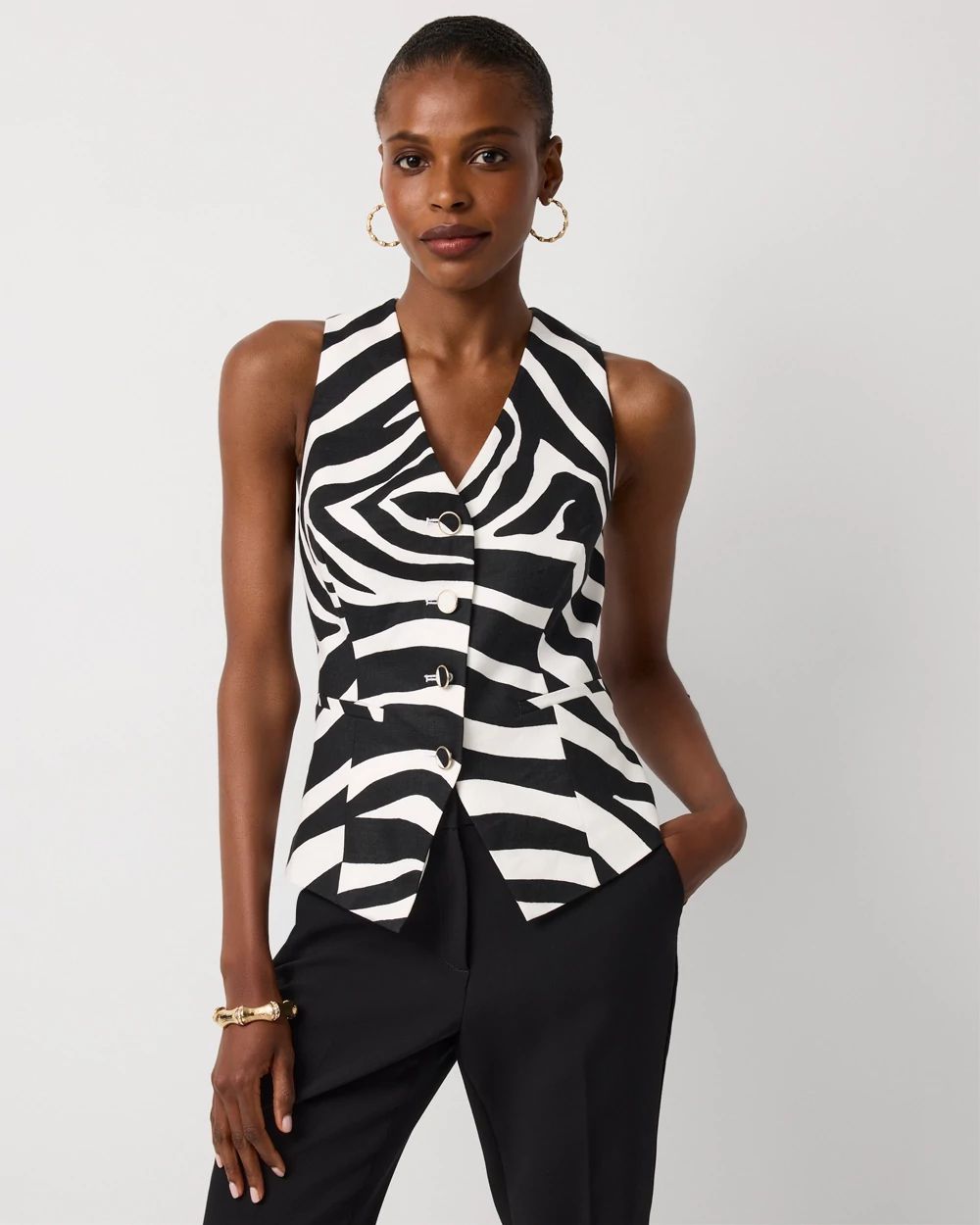 Linen-Blend Zebra Vest