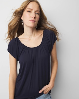 Shirred Scoop Neck Top