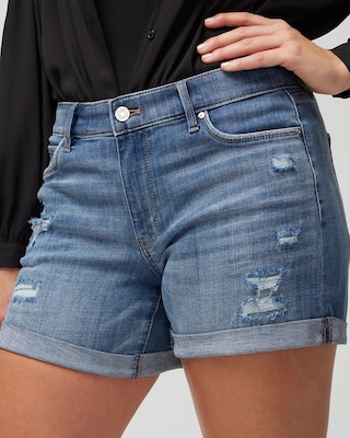 Curvy Mid-Rise Everyday Soft Denim™ Destucted 5-Inch Shorts click to view larger image.