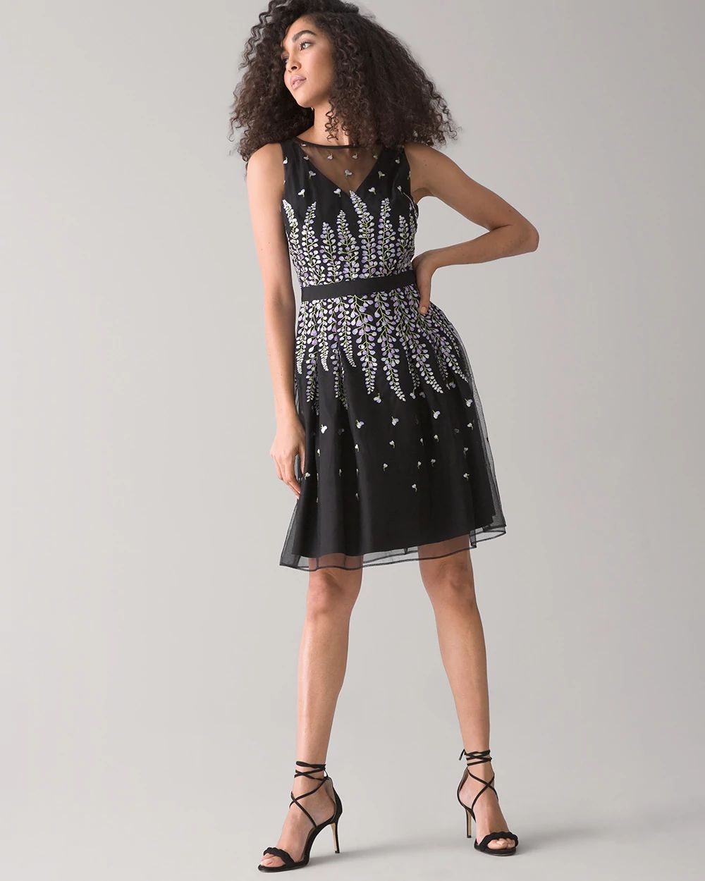 Sleeveless Embroidered Mesh Dress