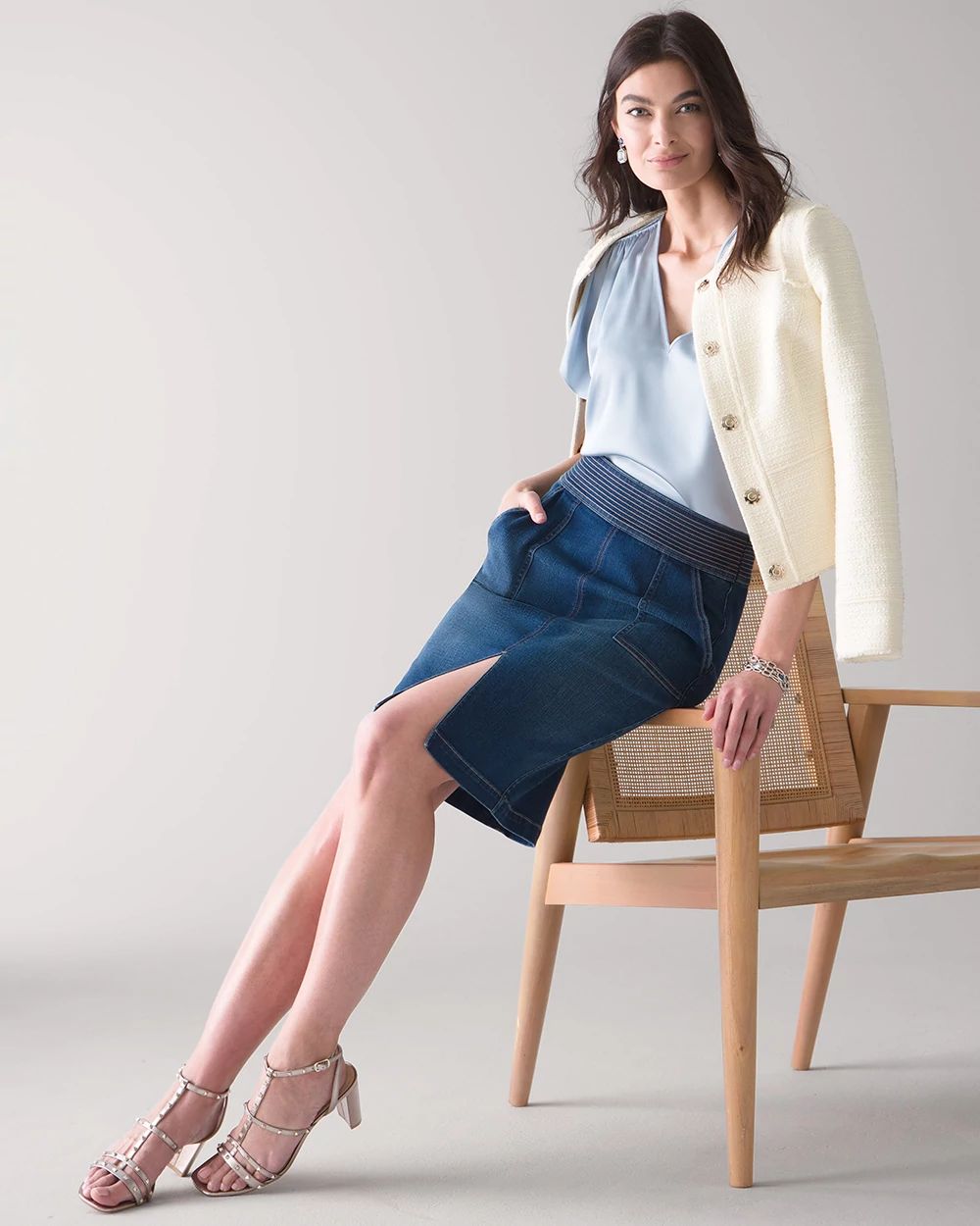 Trapunto Denim Skirt