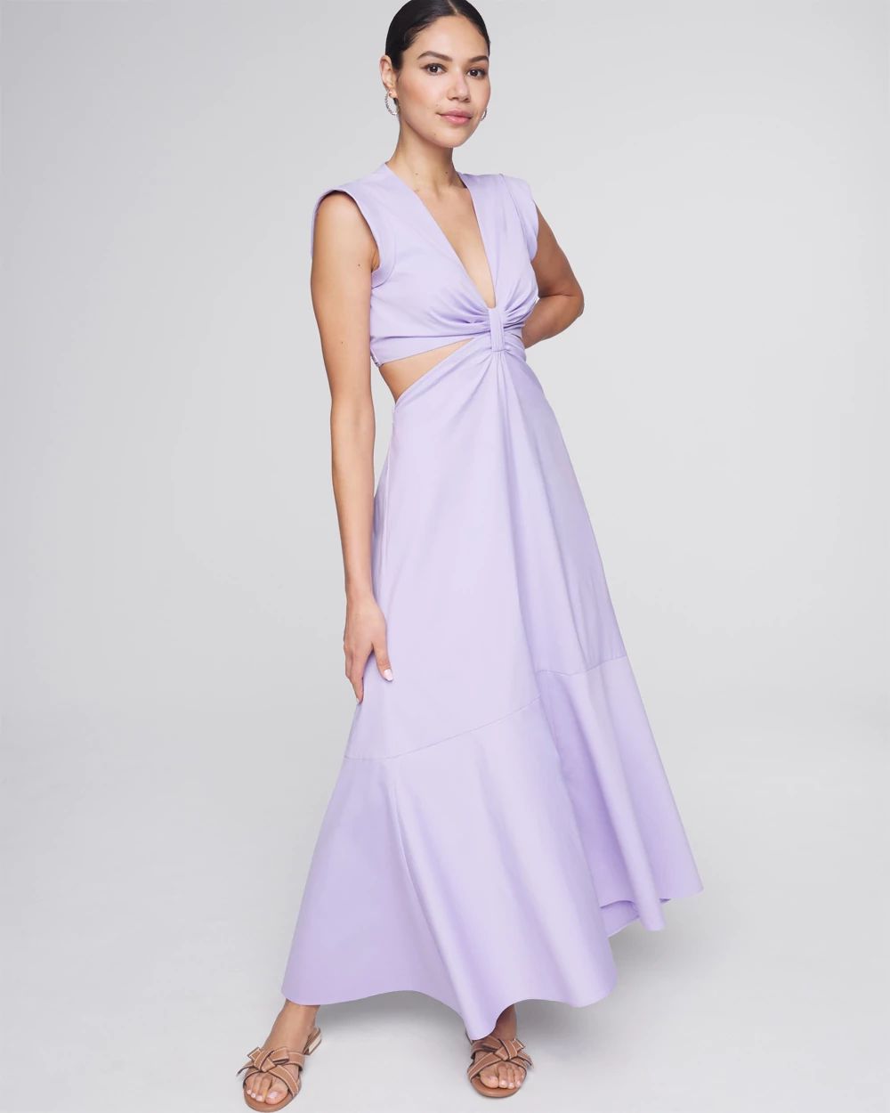 Cap Sleeve V-Neck Cutout Midi Dress