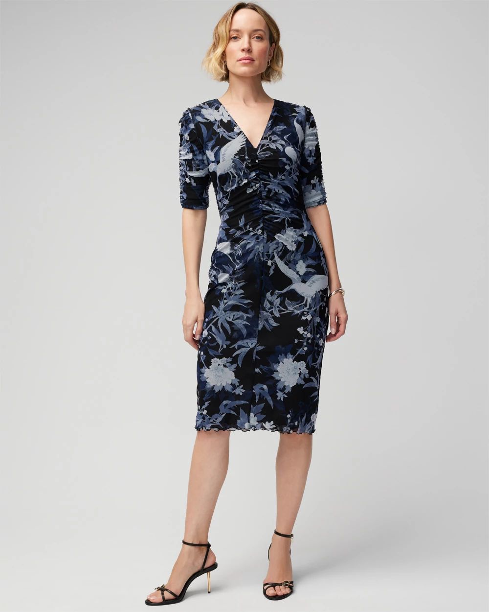 Shirred Mesh Midi Dress