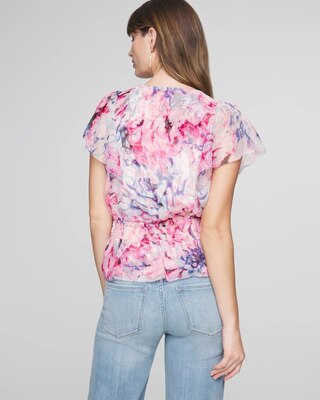 Short Sleeve Flutter Sleeve V-Neck Blouse