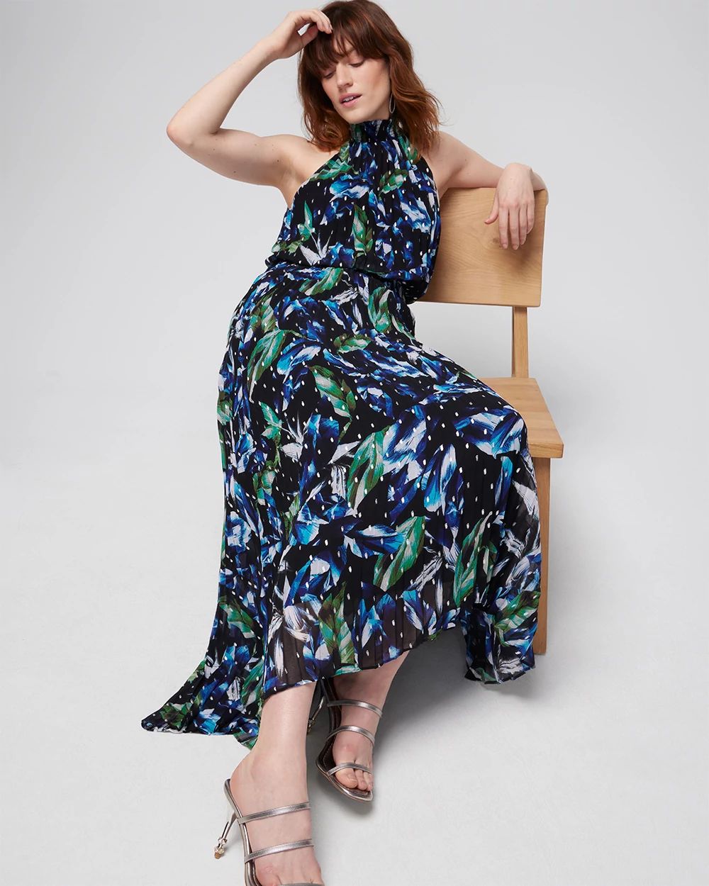 Pleated Halter Midi Dress