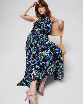 Pleated Halter Midi Dress