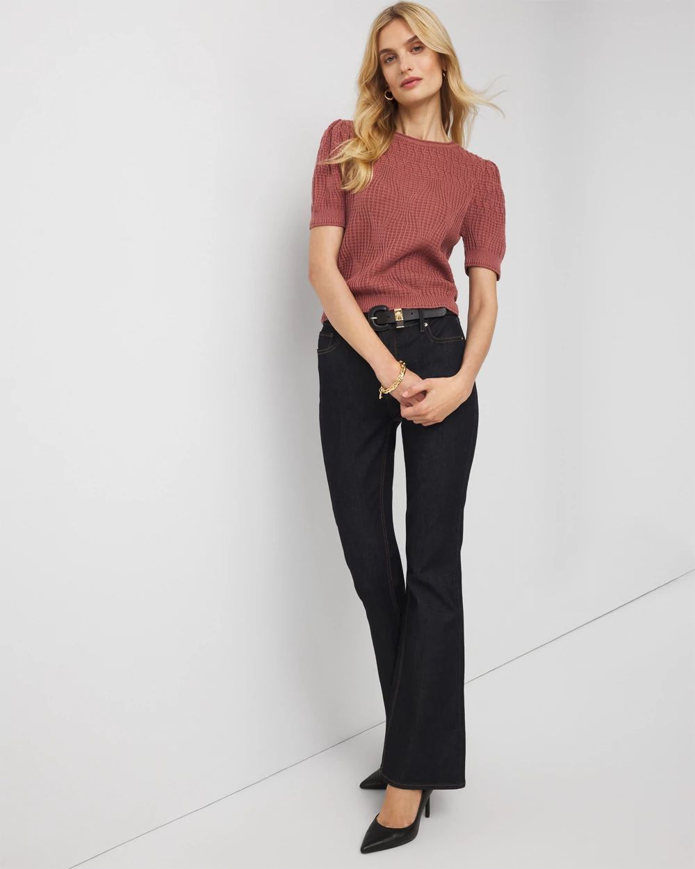 Novelty Stitch Puff Sleeve Pullover