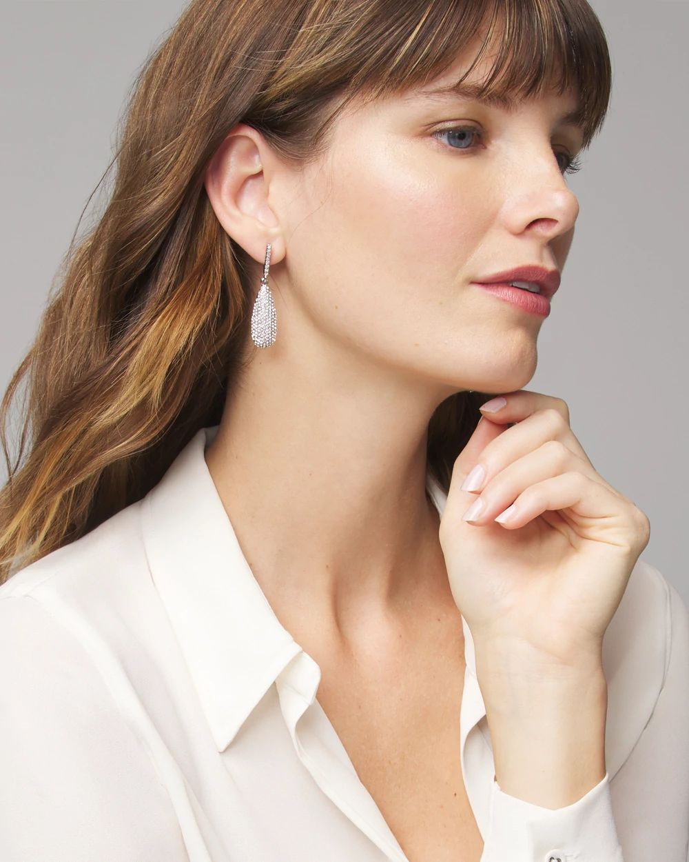 Pavé Silvertone Teardrop Earrings