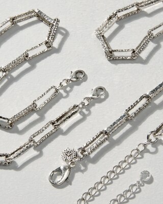 Convertible Silvertone Pavé Link Necklace