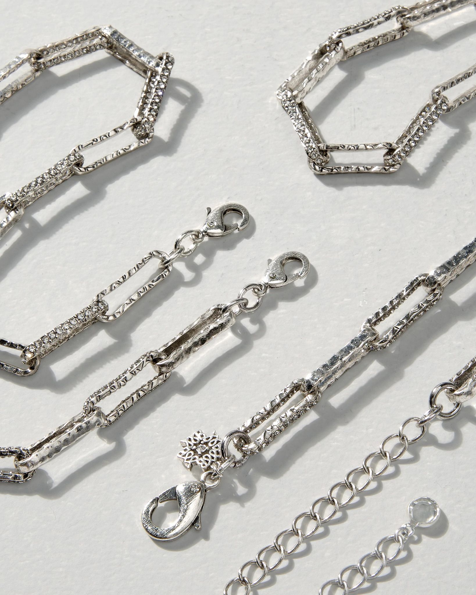 Convertible Silvertone Pavé Link Necklace