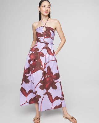 Sleeveless Halter Poplin Midi Dress