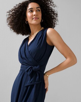 Sleeveless Draped Slub Sheath Dress