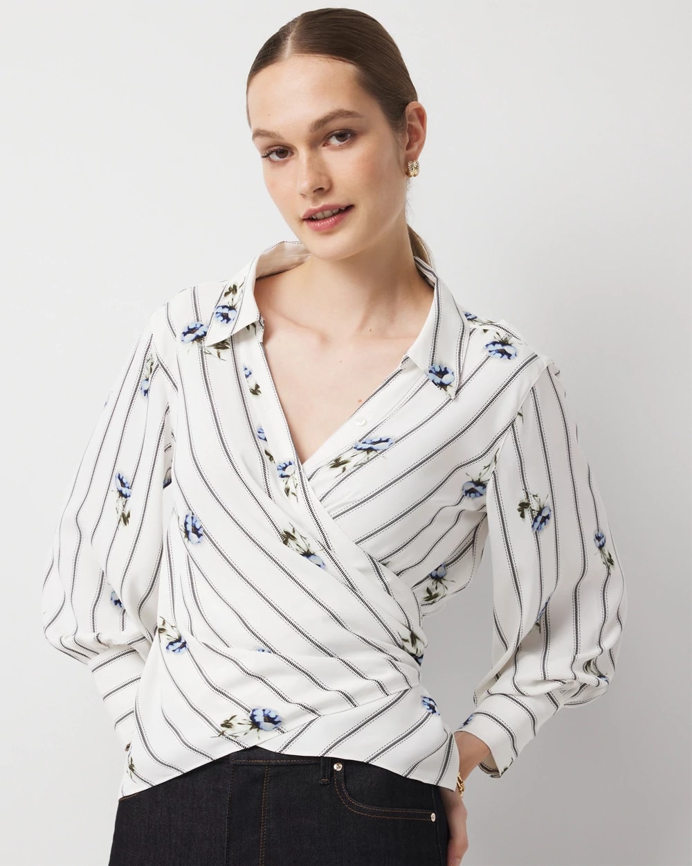 Crepe Long Sleeve Wrap Shirt