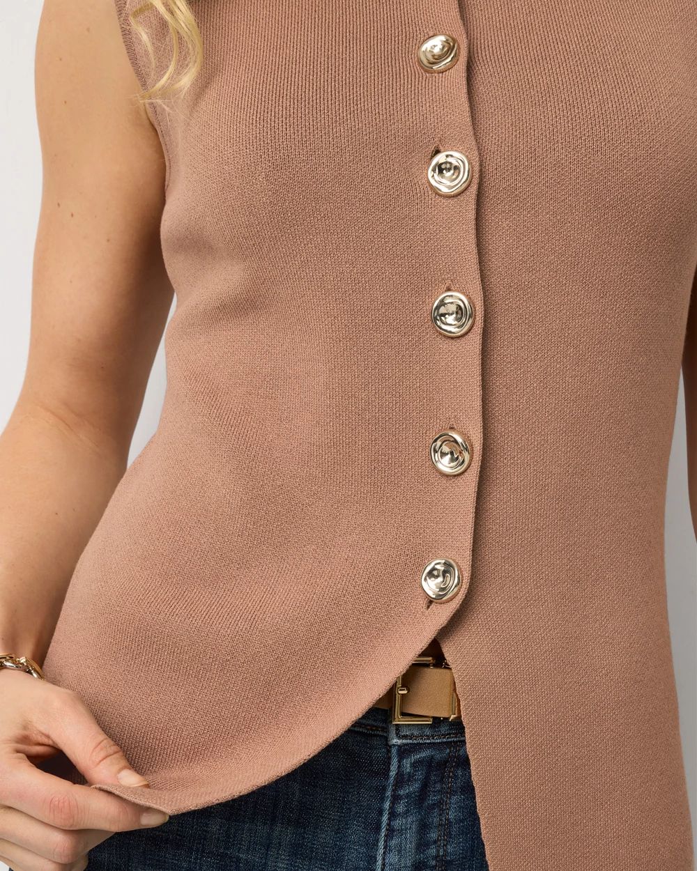 Button Front Longline Sweater Vest click to view larger image.