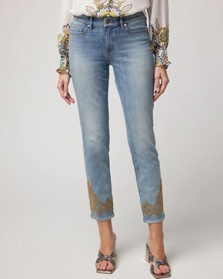 Mid-Rise Everyday Soft Denim™ Embroidered Hem Slim Crop Jeans click to view larger image.
