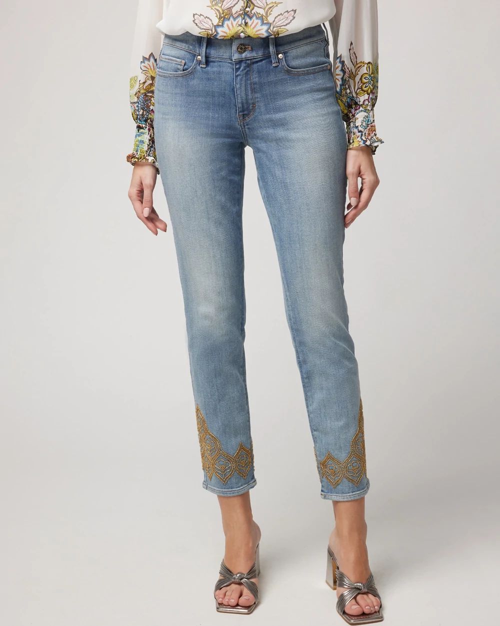 Mid-Rise Everyday Soft Denim™ Embroidered Hem Slim Crop Jeans