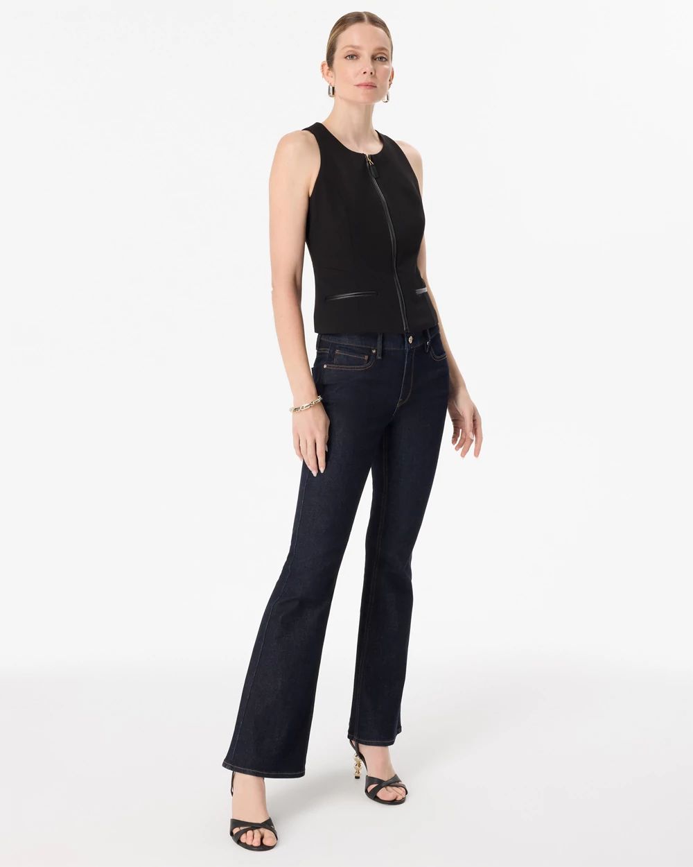 Faux Leather Trim Crepe Vest click to view larger image.