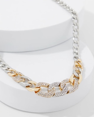 Gold + Silver Pavé Link Necklace click to view larger image.