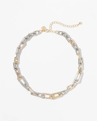 Mixed Metal Chain Link Pavé Necklace