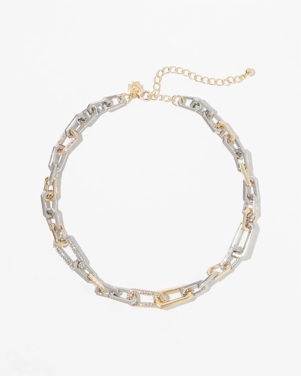 Mixed Metal Chain Link Pavé Necklace