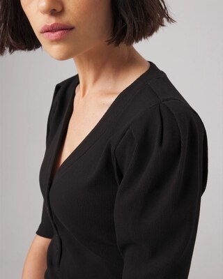 Pima Cotton Rib Elbow Sleeve Henley Tee