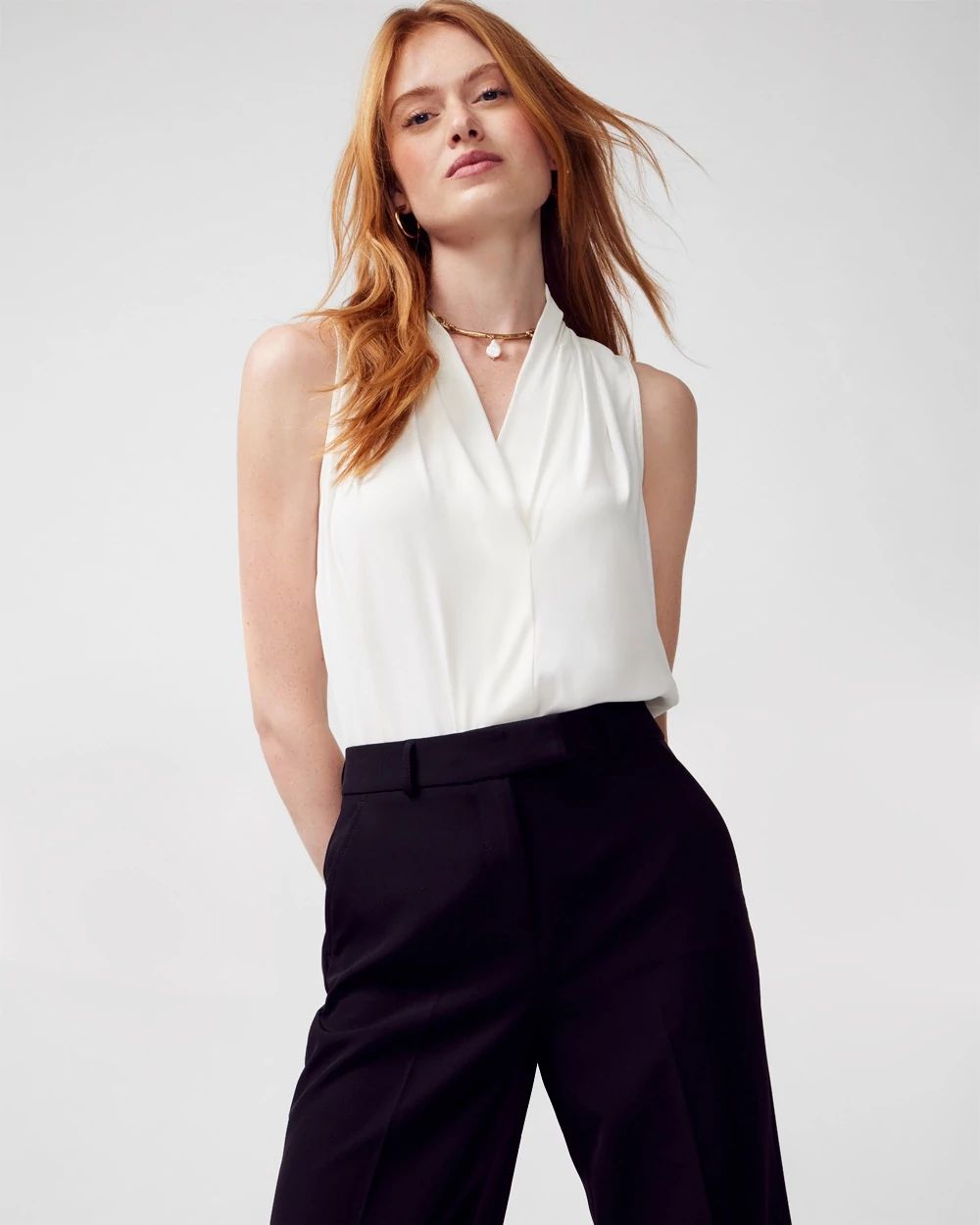 Pleated V-Neck Shell