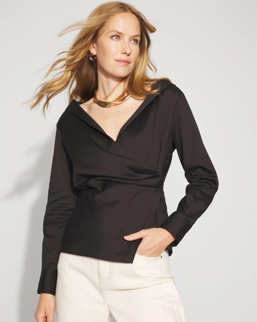 Asymmetric Poplin Wrap Shirt