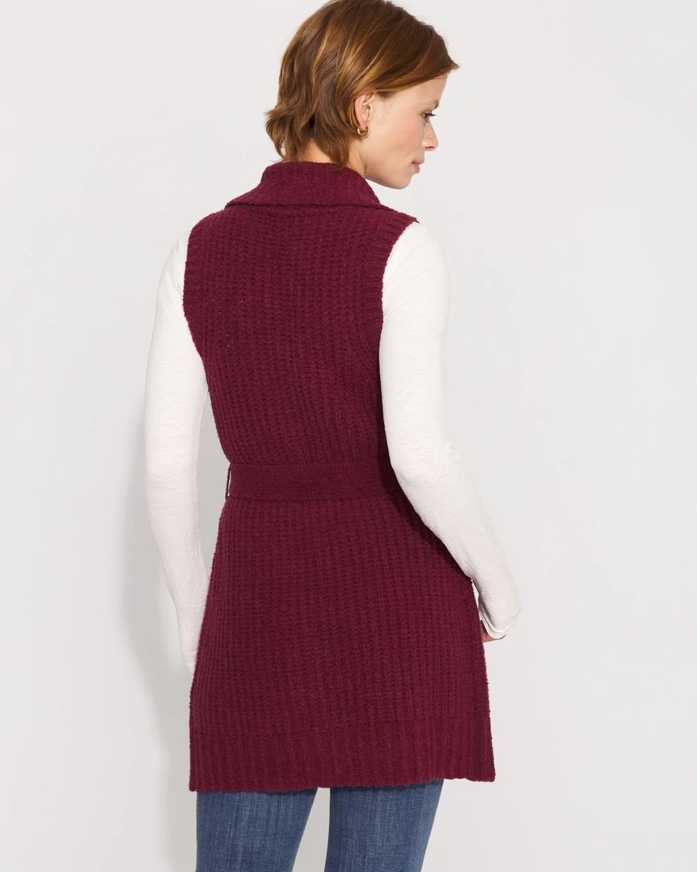 Bouclé Sleeveless Tie-Waist Sweater Vest click to view larger image.