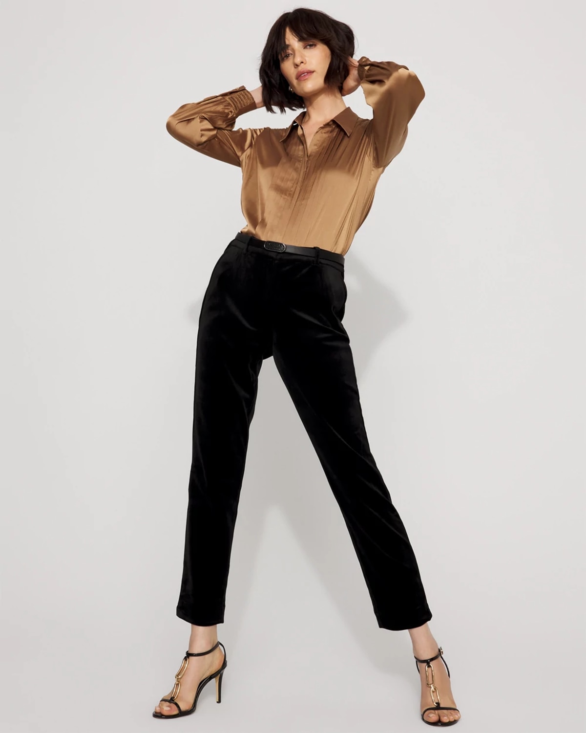 White House Black Market Pintuck Satin Shirt In Brown