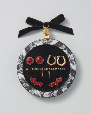 Goldtone & Red 4-Pack Earrings
